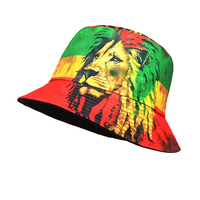 Sombrero de Pescador de Doble Cara Landfond, Estilo Panamá, con Estampado de Dibujos Animados de León, Estilo Rasta