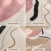 Tapis moderne abstrait, tapis à poils doux en fausse fourrure de cachemire avec motif artistique rose beige pour salon et chambre, taille personnalisée