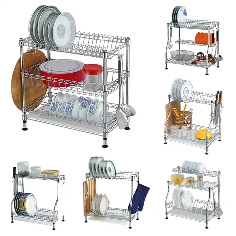 Rack Kitchen Storage Plate Organizer Dish Drainer Passen Sie Geschirr trockner mit Küchen utensilien ablauf an