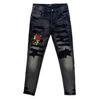 Jeans Skinny Hip-Hop Homme Style Urbain en Denim Lourd Délavé avec Broderie 3D – Vente Directe Usine, Personnalisable