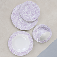 Service de table élégant et luxueux en porcelaine fine avec motif floral mandala violet en relief, finition sous glaçure, vaisselle OEM