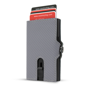 Casekey Real Leather Carbon Fiber <b>Wallet</b> Slim Minimalist Card Holder RFID Blocking Slide Button Slim <b>Smart</b> <b>Wallet</b> - Product Image 4