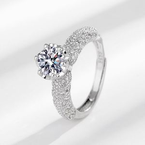 Simulated Diamond Jewelry Moissanite <b>Ring</b> Full Moissanite Flower Diamond <b>Ring</b> <b>Adjustable</b> Open Zircon <b>Ring</b> for Bridal - Product Image 5