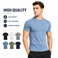 T-shirt pour homme à col rond, design personnalisé OEM, manches courtes, coupe ajustée, séchage rapide, respirant, extensible, pour la course à pied, l'entraînement, le sport