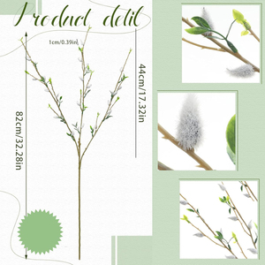 1 Stück Künstliche Weidenzweige 82 cm Dreizackiger Zweig mit Weißen Blüten Schneeweidenzweig für Hochzeits-DIY-Dekoration - Product Image 2