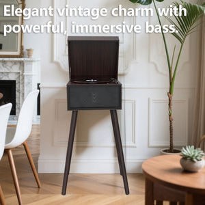 Tocadiscos 5 en 1 Centro de entretenimiento musical con BT Radio FM inalámbrica Grabadora USB Soporte de madera con tocadiscos de 3 velocidades - Product Image 2