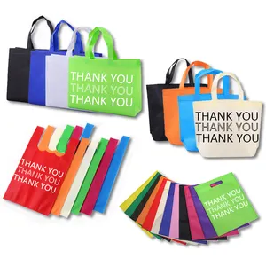 Wholesale Reusable Thank You For Shopping Bags For Supermarket Custom Eco Friendly Tote Bags With Custom Printed Logo
