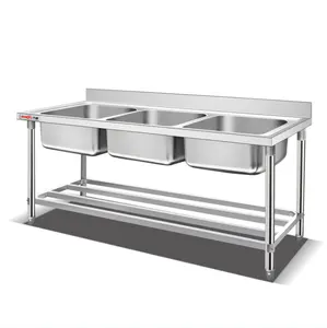 Australia industriale in acciaio inox 3 scomparti lavello da cucina stand fabbrica tripla ciotola tavolo lavello da cucina per le vendite