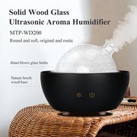 Diffuseur d'arômes ultrasonique électrique sans eau en verre noir, humidificateur télécommandé, fonctionnement silencieux, veilleuse en bois, 200 ml
