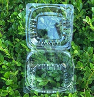 Boîte d'emballage transparente jetable en PET de 5x5 pouces pour sandwichs et gâteaux, type coquille à charnière