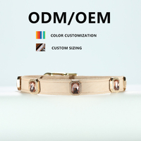 Großhandel Maßgefertigtes Leder-Haustierhalsband Verstellbar Einfaches Design Mit Edelstein-Dekoration Personalisiertes Luxus-Halsband für Hunde und Katzen