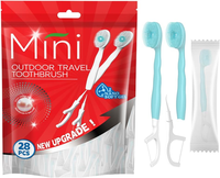 Mini-brosses à dents jetables avec dentifrice + gratte-langue + fil dentaire + cure-dent, brosses à dents de voyage à poils souples
