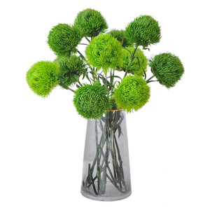 Composition florale artificielle en boule de fleurs vertes avec feuilles et boule de épines, plante de carnation artificielle en PVC souple pour la décoration paysagère - Product Image 5