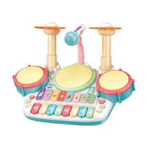 مجموعة ألعاب الطبول Xylophone للأطفال ، أداة موسيقية متعددة الوظائف ، لعبة لوحة مفاتيح بيانو للأطفال مع ميكروفون وضوء