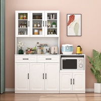 Armoire de cuisine haute blanche sur mesure avec porte vitrée, buffet de rangement pour micro-ondes, meuble de rangement pour salle à manger