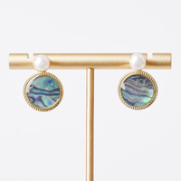 Boucles d'oreilles clous Forever Star en argent sterling S925 plaqué or 14K avec coquille d'ormeau et perle d'eau douce 12M, certifiées pour mariage