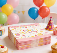 Serviettes en papier jetables pour fête d'anniversaire rose, décoration de table sucrée