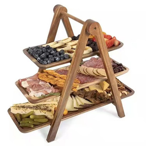 Plateau de service en bois à trois niveaux, pliable et portable, pour fromages, charcuteries et présentation de plats lors de fêtes - Product Image 2