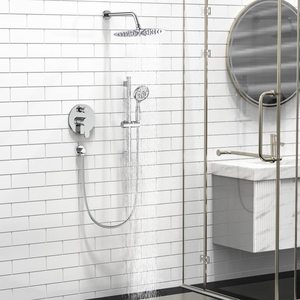 12 Inch Đánh Bóng Chrome Trượt Thanh Vòi Hoa Sen Bộ Vòng Đầu Vòi Hoa Sen 6-Phun Cầm Tay Kết Hợp Treo Tường Vòi Hoa Sen Kép Bộ - Product Image 2