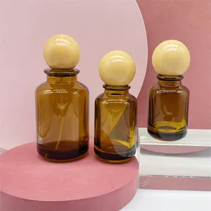 30ml 50ml 100mL Botellas de perfume ámbar vacías cosméticas de vidrio ámbar con tapas de Bambú