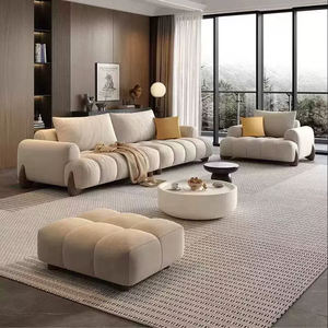 Sofá de Madera Maciza Estilo Italiano de Lujo Ligero en Color Crema, Sofá de Tela Moderno de Línea Recta para Sala de Estar - Product Image 3
