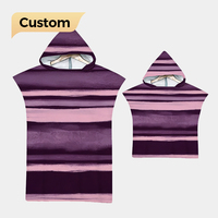 Serviette de plage à capuche anti-sable pour adultes et enfants, poncho de surf absorbant en microfibre rayée, robe de change de voyage
