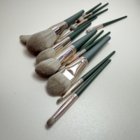 Nouvelle conception, manche en bois vert, poils synthétiques, virole en aluminium, ensemble de pinceaux de maquillage professionnels, brochas de maquillaje