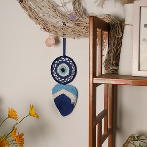Malocchio foglia blu stile bohémien fatto a mano tessuto ecologico arazzo per interni casa decorazione aerea appesa ornamento da sogno - Product Image 3