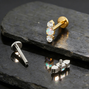Opale et zircone cubique, pierre mixte, titane ASTM F136 pour le cartilage de l'oreille, tragus, <span class=keywords><strong>piercing</strong></span> de <span class=keywords><strong>la</strong></span> lèvre, bijoux hypoallergéniques - Product Image 4