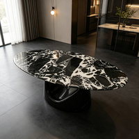 Ensemble de table à manger moderne en marbre de luxe, table ovale en pierre naturelle veinée noire et blanche pour salle à manger de villa
