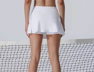 Faldas de tenis para adultos dos en uno con control de barriga y dobladillo deportivo dividido de color de contraste de alta calidad para mujer - Product Image 3