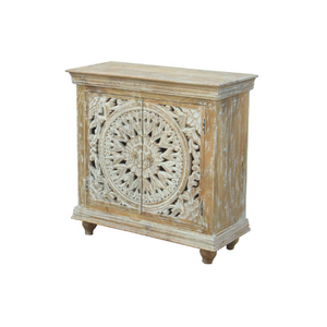 Gabinete 2 puertas tallado unidad de madera de mango macizo o muebles decorativos para el hogar - Product Image 1