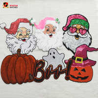 Usine personnalisée en gros vacances grand Halloween joyeux noël Chenille paillettes broderie fer sur patchs pour vêtements à capuche