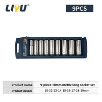 Jeu de douilles hexagonales profondes chromées Liyu Industrial, 10 mm, métrique, 9 pièces, OEM