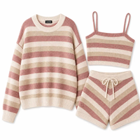 Ensemble décontracté 3 pièces en maille modale pour femme : pull court, short taille haute et pull côtelé rayé – Vente en gros, personnalisation OEM/ODM pour l'hiver