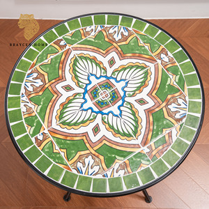 Set Bistrot Vintage <span class=keywords><strong>in</strong></span> Mosaico con 1 Tavolo e 2 Sedie <span class=keywords><strong>in</strong></span> <span class=keywords><strong>Ferro</strong></span> <span class=keywords><strong>Battuto</strong></span> e Ceramica, Arredamento da Esterno per Balcone e Giardino - Product Image 3