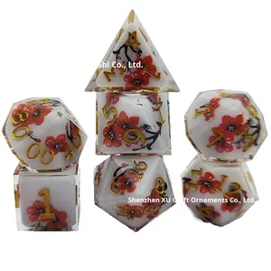 <span class=keywords><strong>Jeu</strong></span> de dés en résine à angle droit, 7 pièces, avec autocollants pour jeux de table Cthulhu RPG D&D (D20) - Jeux DND - Product Image 5