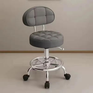 Taburete de Belleza Metálico Ajustable para Salón de Belleza, Peluquería y Barbería, Silla Redonda con Cuero Sintético y Material de Hierro - Product Image 1