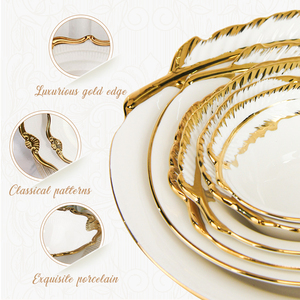 Bộ đồ ăn sứ xương cao cấp màu trắng, thiết kế mới, viền vàng, bán buôn - Product Image 4