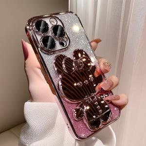 Coque de téléphone pour <span class=keywords><strong>iPhone</strong></span> 16 15 14 13 17 Pro MAX avec motif de chat de dessin animé mignon, poudre flash dégradée, électroplaquée, protection intégrale - Product Image 3