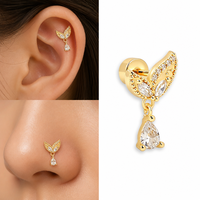 Set Perhiasan Tindik ZUOLA Custom Made Berlapis Emas 18K Zirkon 5A Titanium Post Labret Cincin Hidung Pabrik
