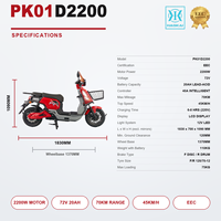 Batterie au plomb-acide 72V 20Ah, scooter électrique 2200W, vitesse maximale de 45 km/h, autonomie de 70 km, écran LCD pour les trajets urbains des adultes