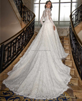 Nouvelle Arrivée Robe de Mariée Élégante en Dentelle à Manches Longues Col en V avec Traîne Amovible