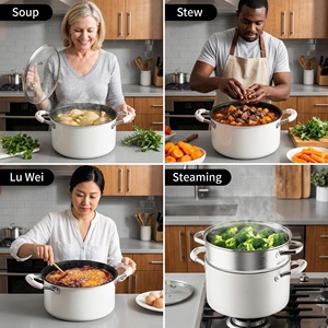 <span class=keywords><strong>Olla</strong></span> <span class=keywords><strong>de</strong></span> Sopa Metálica <span class=keywords><strong>de</strong></span> 4 Capas, con Interior <span class=keywords><strong>de</strong></span> Titanio y Cerámica, Acero Inoxidable, Antiadherente, con Tapa <span class=keywords><strong>de</strong></span> Vidrio Templado y Silicona - Product Image 5