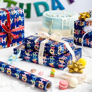 Merture Birthday Wrapping <b>Paper</b> <b>Roll</b> 17 In X 32.8 Ft Blue Foil Lettering Gift <b>Wrap</b> for Birthday Party Craft - Product Image 6