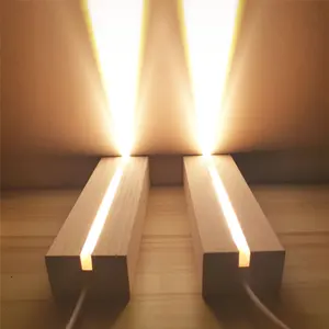Creative Solid Rectangular LED Wooden Luminous USB powered 3D Acrylic Night Light Base Wood Holder Lamp Bases For Decoration Li