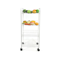 Chariot de rangement métallique à 4 niveaux, fin et roulant, avec étagères ajourées en fil métallique, pour chambre, cuisine, snacks, fruits et légumes