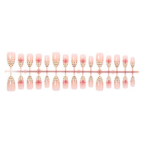 Vente en gros de faux ongles en amande à pois et fleurs 3D, collection Printemps-Été, 30 pièces, rose nude, French manucure, peints à la main, chic