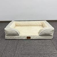 Lit pour chien et chat douillet et écologique pour l'hiver avec rembourrage en éponge, motif uni, matière en lin - Coussin de couchage confortable pour l'intérieur