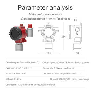 RTTPP <strong>4</strong>-<strong>20ma</strong> Rs485Industrial Gas Alarm <strong>Detector</strong> Ch4 C2H2 H2S Nh3 Acetylene H2 Fixed Gas <strong>Detector</strong> - Product Image 3